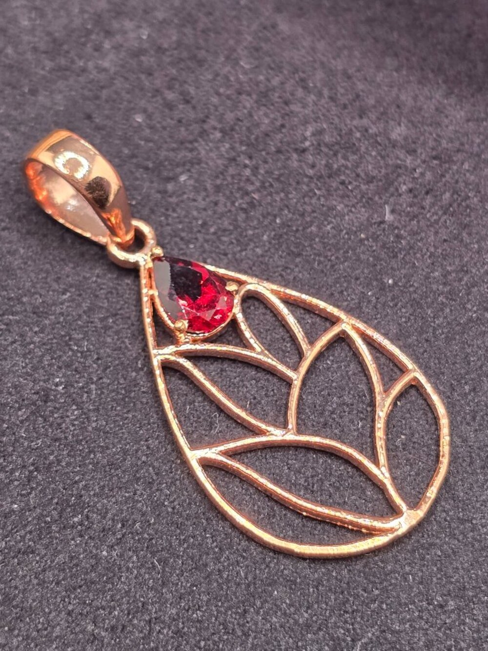 Garnet Copper Leaf Pendant Teardrop Gemstone Jewelry